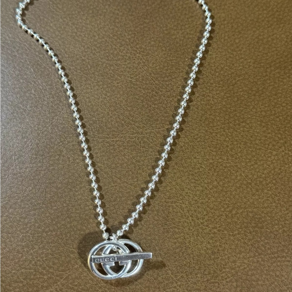 NWT-Gucci Sterling Silver GG Trademark Pendant Necklace